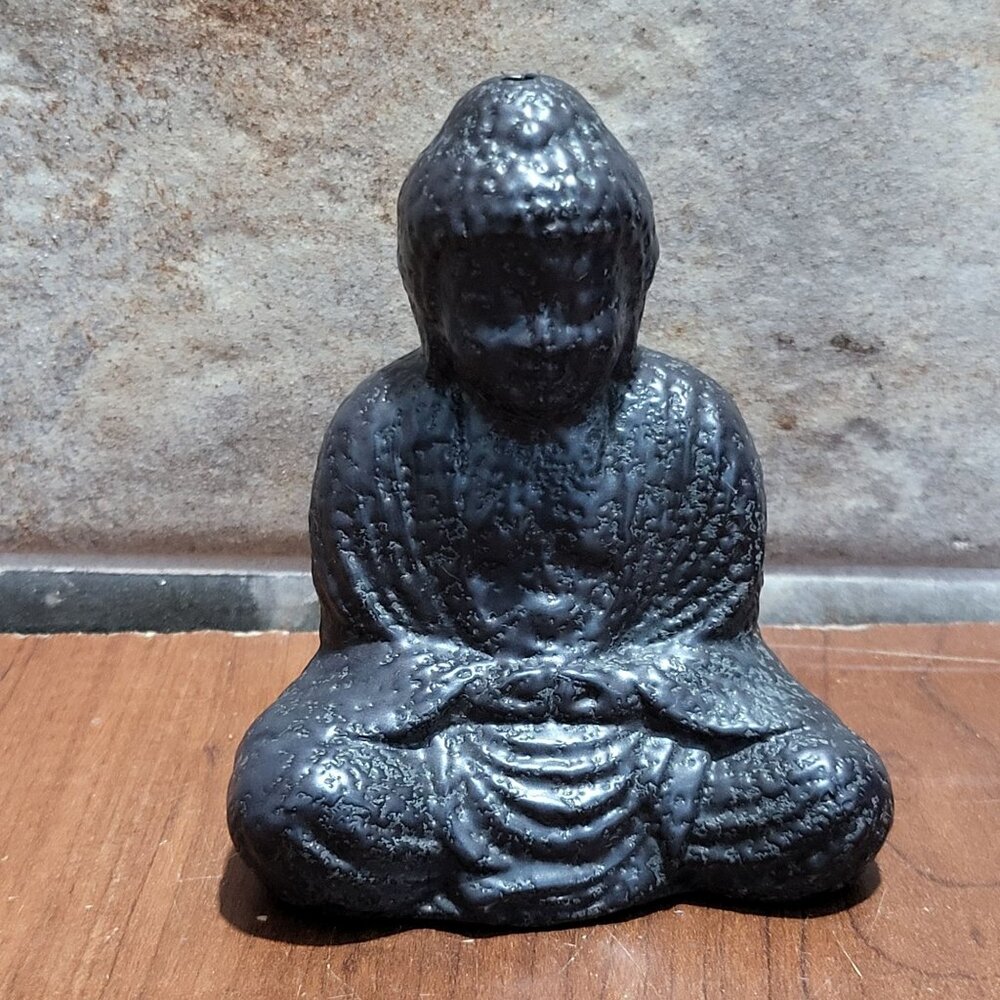 Enesco Ceramic Clay Pottery Dark Gray Black Zen Meditation Buddha Incense Holder